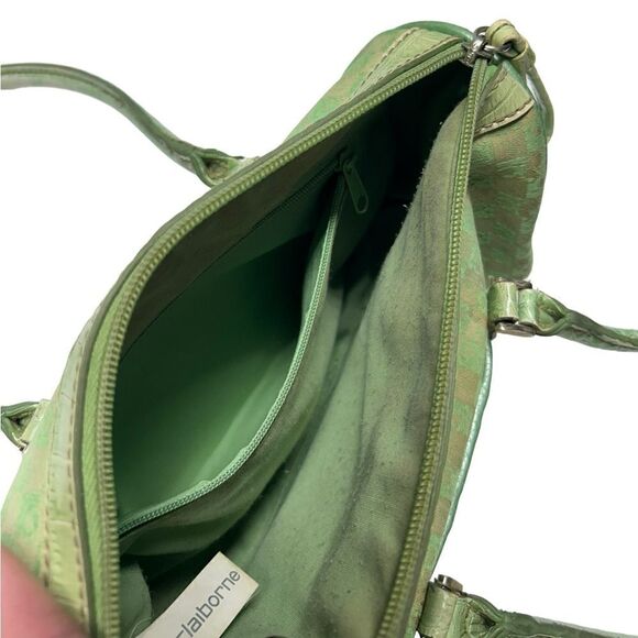 Vintage 80’s Liz Claiborne Small Green Purse Shoulder Handbag Monogram Print - Picture 13 of 15